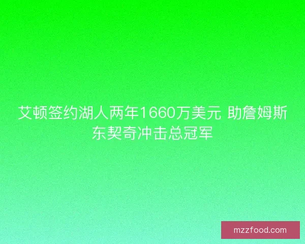 艾顿签约湖人两年1660万美元 助詹姆斯东契奇冲击总冠军