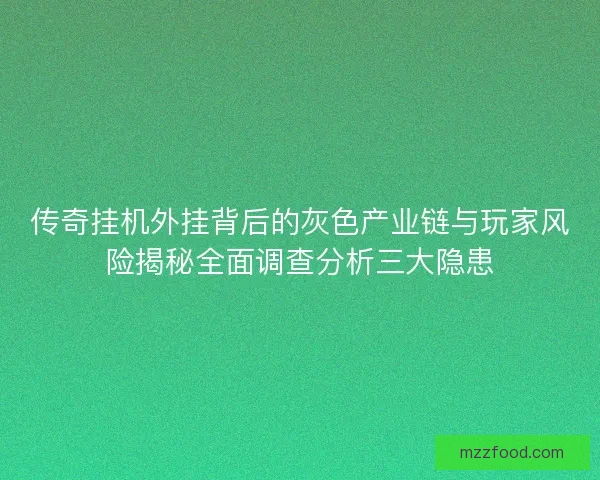 传奇挂机外挂背后的灰色产业链与玩家风险揭秘全面调查分析三大隐患